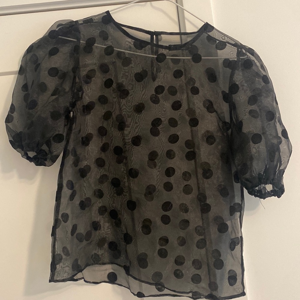 Boohoo black sheer polka dot top